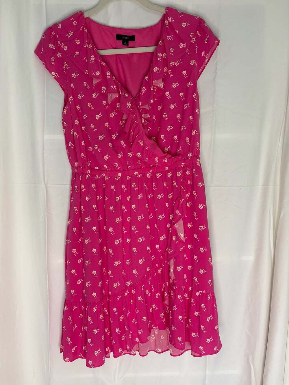 J.Crew Pink Floral Ruffle Faux-Wrap Dress Size 4